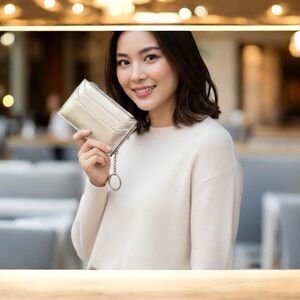PANDORA Gold Metallic Card Holder Wallet Keychain Zip Coin Purse ✨✨